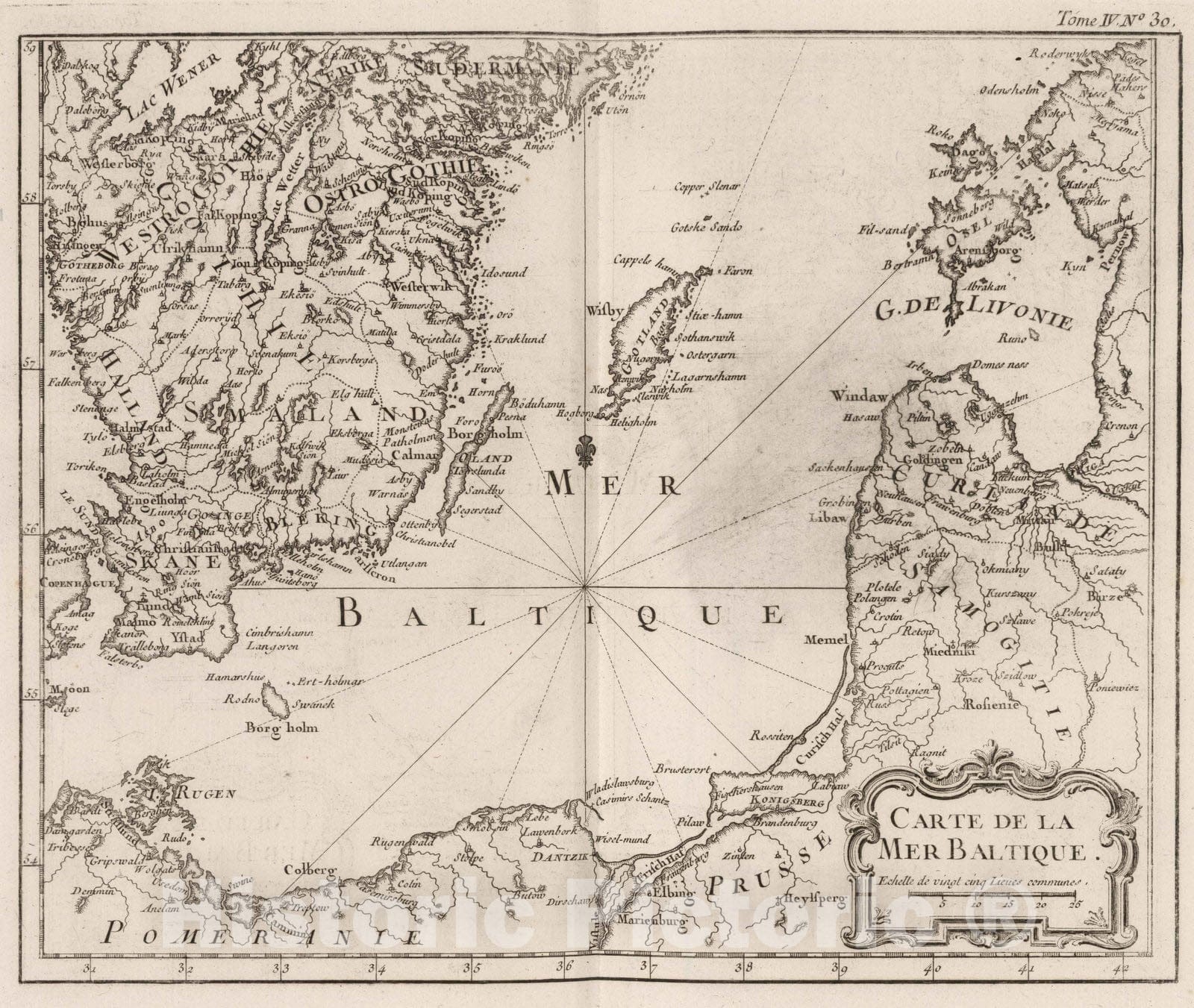 Historic Map : Baltic Region, Europe 1764 Carte de la Mer Baltique , Vintage Wall Art