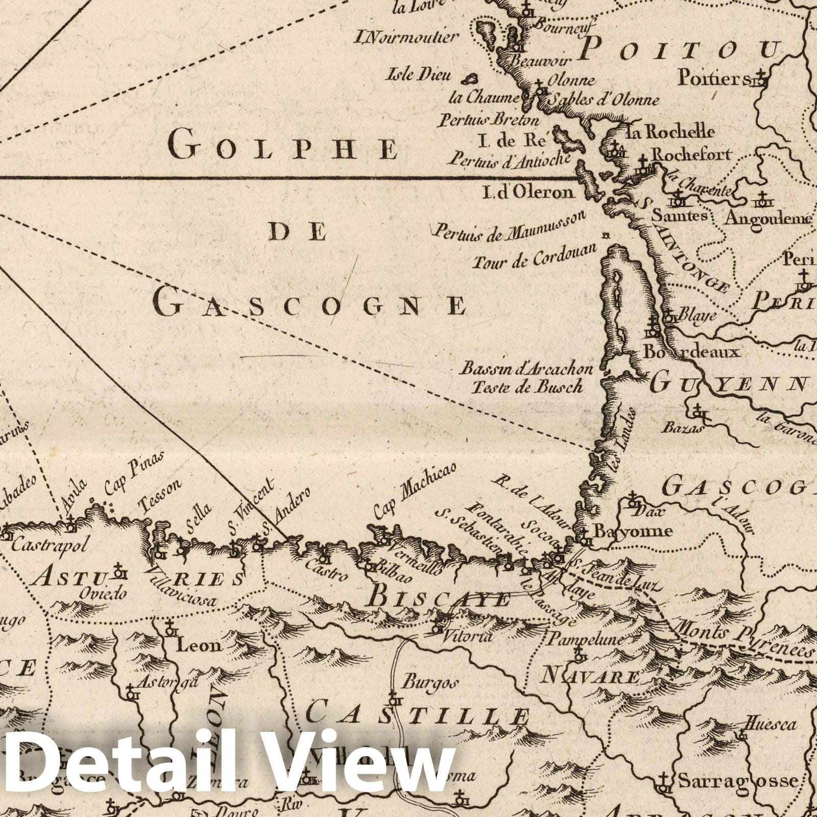 Historic Map : Spain; France, , Europe 1761 Carte Reduite Des Costes De France Et D'Espagne , Vintage Wall Art