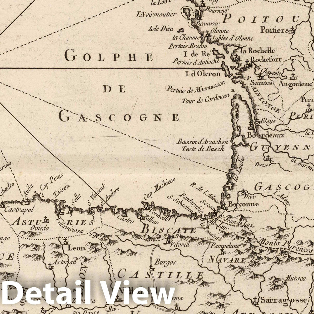 Historic Map : Spain; France, , Europe 1761 Carte Reduite Des Costes De France Et D'Espagne , Vintage Wall Art