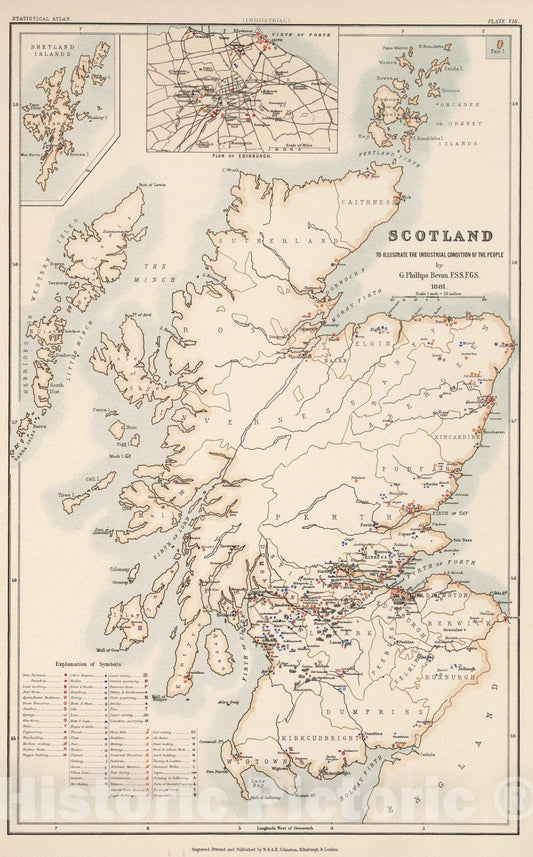 Historic Map : Statistical Atlas - 1881 Scotland to Illustrate the Industrial Condition of the People. - Vintage Wall Art