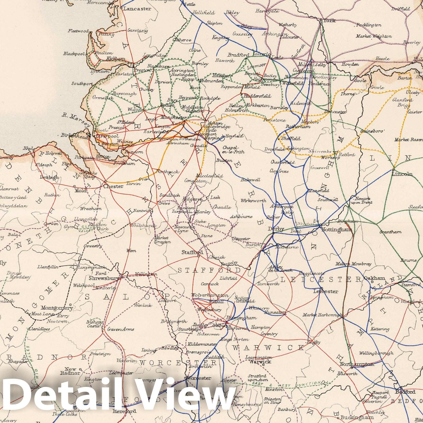 England and Wales - Railroad Map, 1881 - Historical Railway Print