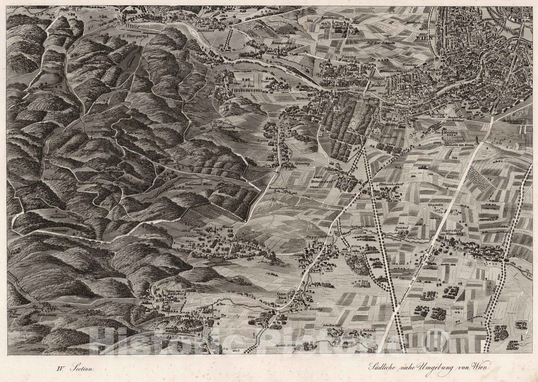 Historic Wall Map : Austria, 1837 IV Section. Sudliche nahe Umgebung von Wien. , Vintage Wall Art