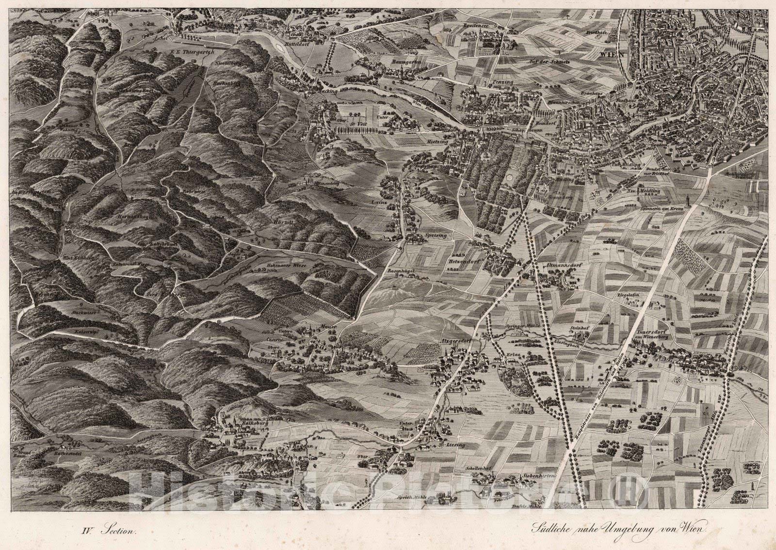 Historic Wall Map : Austria, 1837 IV Section. Sudliche nahe Umgebung von Wien. , Vintage Wall Art