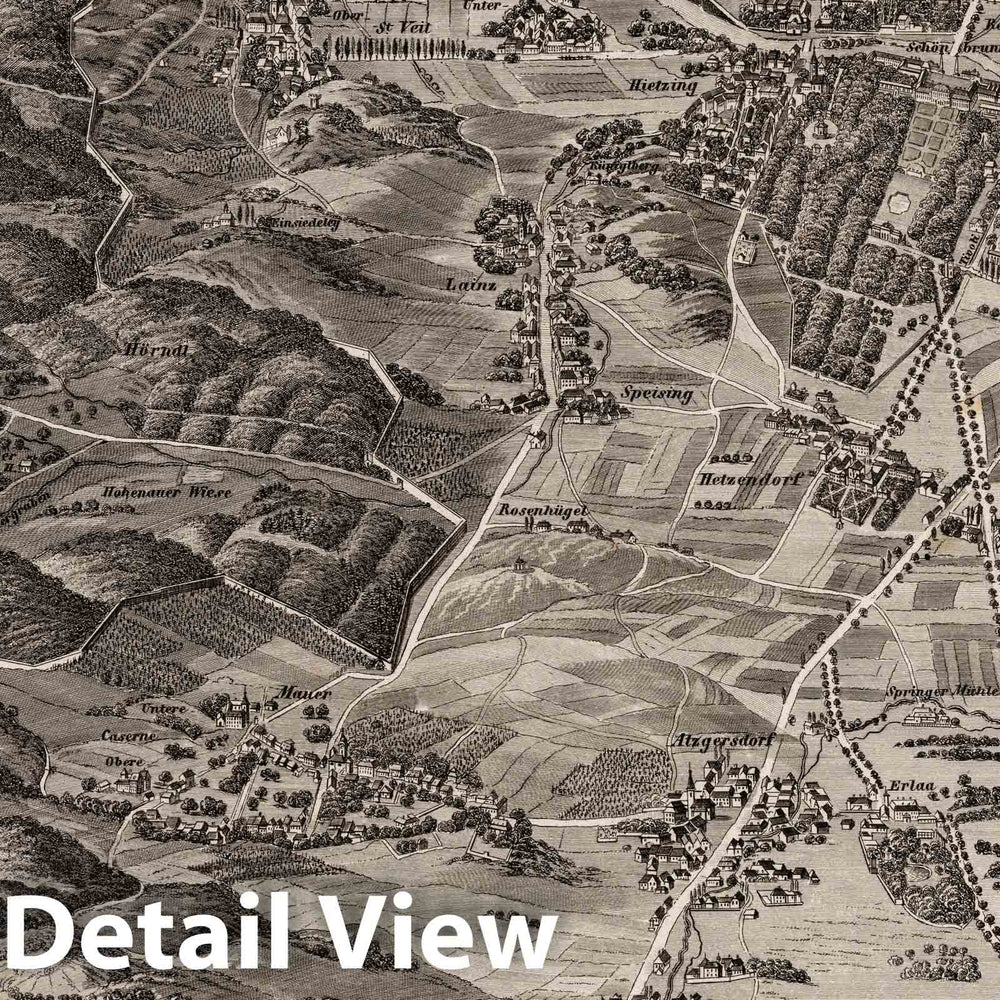 Historic Wall Map : Austria, 1837 IV Section. Sudliche nahe Umgebung von Wien. , Vintage Wall Art