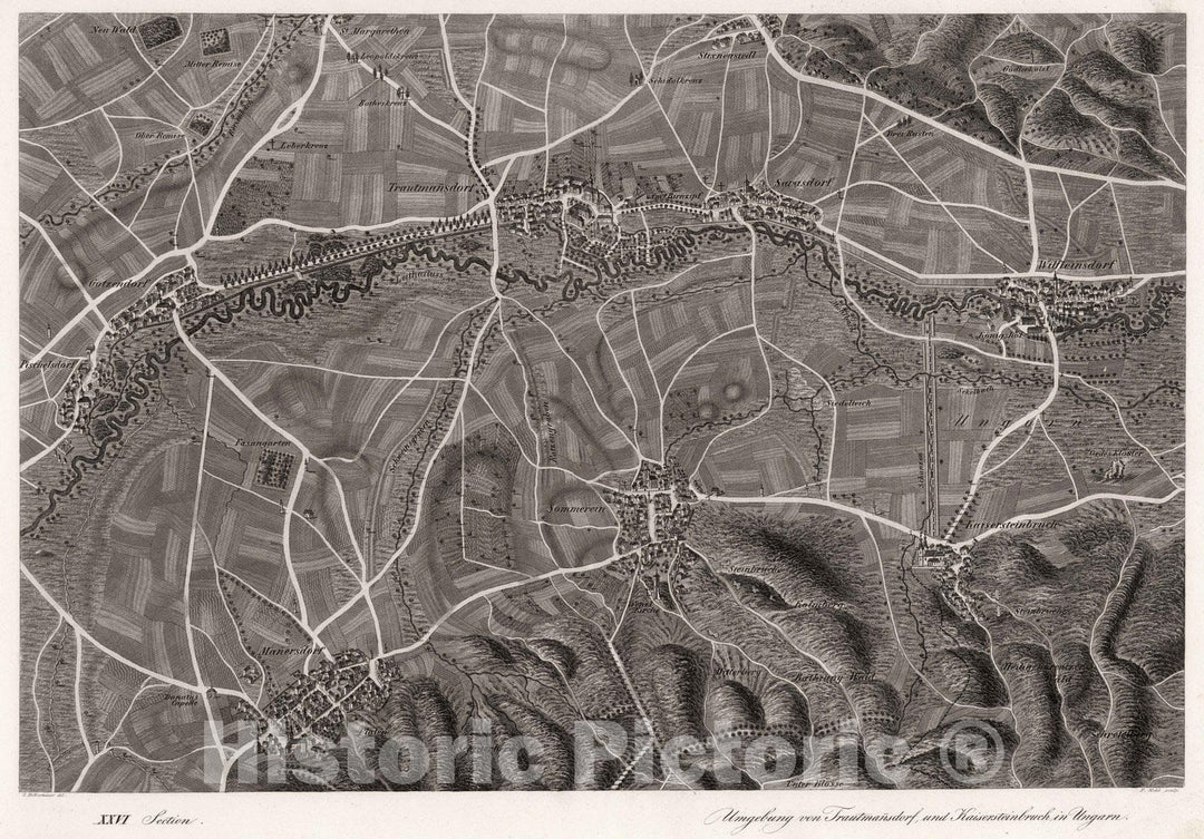 Historic Map : Austria, 1837 XXVI Section. Umgebung von Trautmansdorf, und Kaisersteinbruch in Ungarn. J. Hollnsteiner del. F. Mehl sculp. , Vintage Wall Art