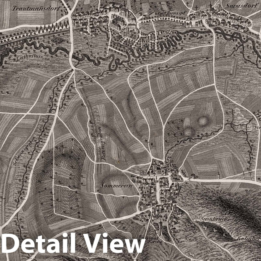 Historic Map : Austria, 1837 XXVI Section. Umgebung von Trautmansdorf, und Kaisersteinbruch in Ungarn. J. Hollnsteiner del. F. Mehl sculp. , Vintage Wall Art