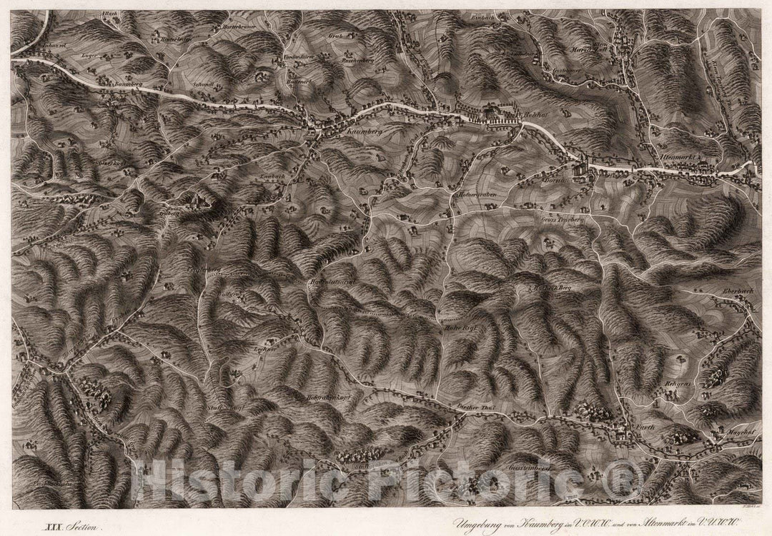 Historic Map : Austria, 1837 XXX Section. Umgebung von Kaumberg im V.O.W.W. und von Altenmarkt im V.U.W.W. Mehl sc. , Vintage Wall Art