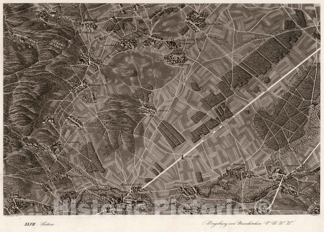 Historic Map : Austria, 1837 XLVII Section. Umgebung von Neunkirchen V.U.W.W. Hollnsteiner del. F. Mehl sc. , Vintage Wall Art