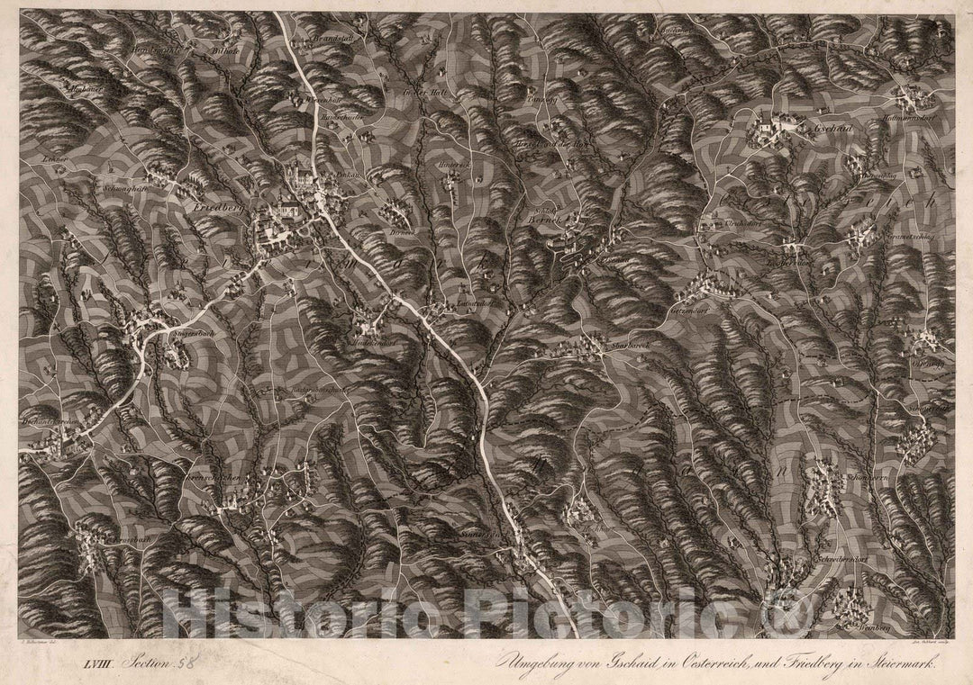 Historic Map : Austria, 1837 LVIII Section. Umgebung von Gschaid in Oesterreich, und Friedberg in Steiermark. J. Hollnsteiner del. A. Gebhardt sculp. , Vintage Wall Art