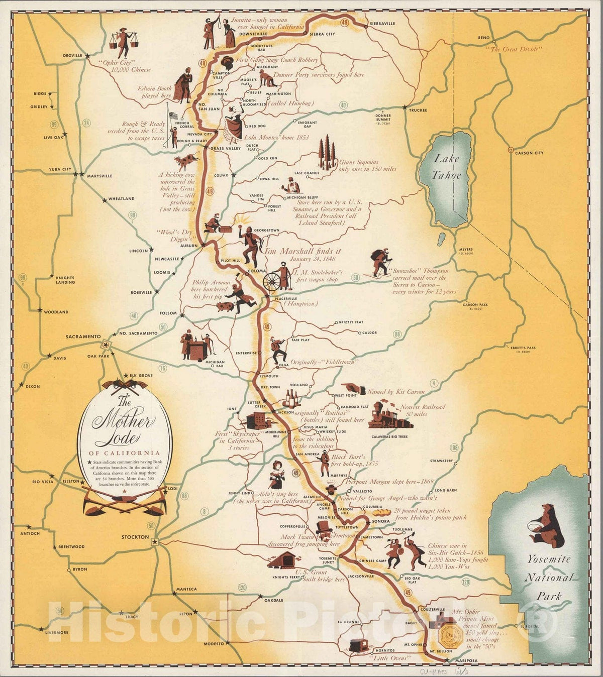 Historic Map : 1949 The Mother Lode of California. - Vintage Wall Art