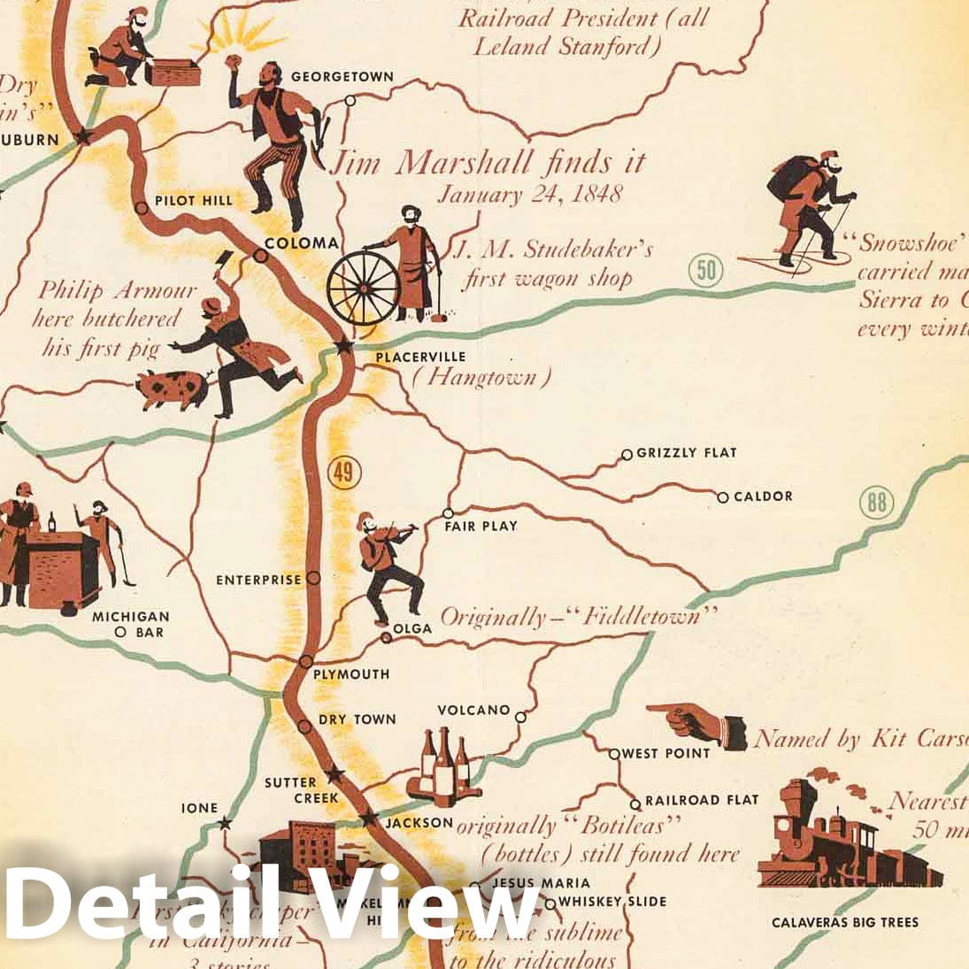 Historic Map : 1949 The Mother Lode of California. - Vintage Wall Art