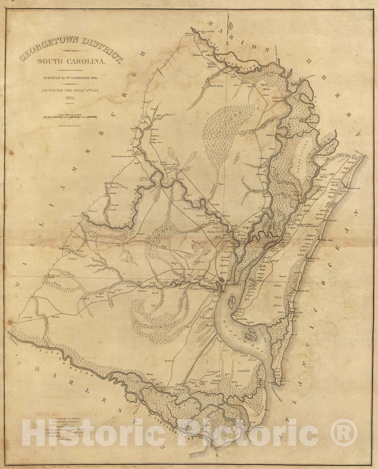 Historic Map : 1825 Georgetown District, South Carolina. - Vintage Wall Art