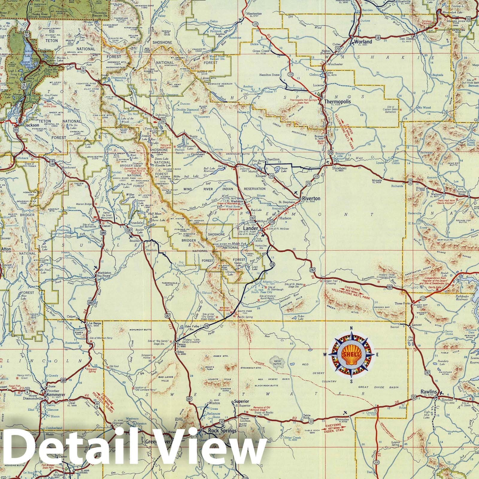 Wyoming - Road Map, 1951 - Shell Highway Map Print