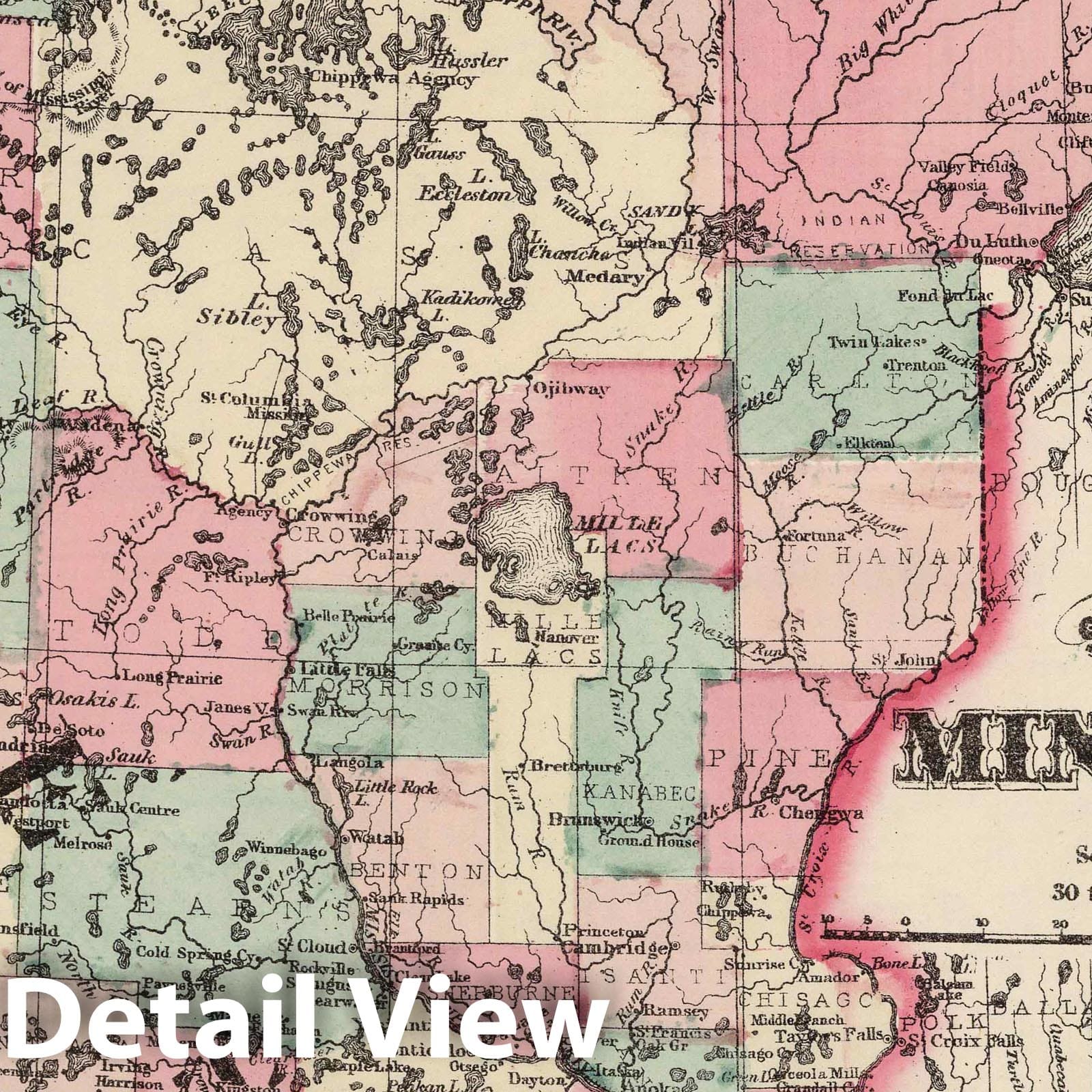 Minnesota, 1867 - Historical Map Print from Schonberg's Atlas