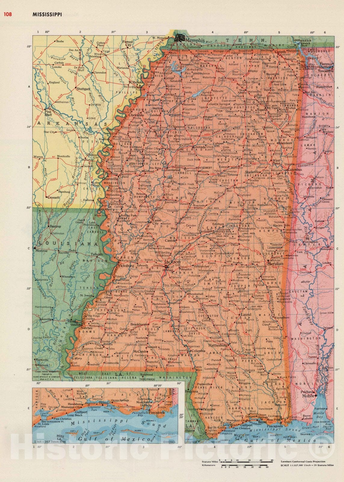 Historic Map : 1953 Mississippi. - Vintage Wall Art