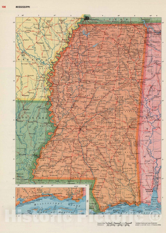 Historic Map : 1953 Mississippi. - Vintage Wall Art
