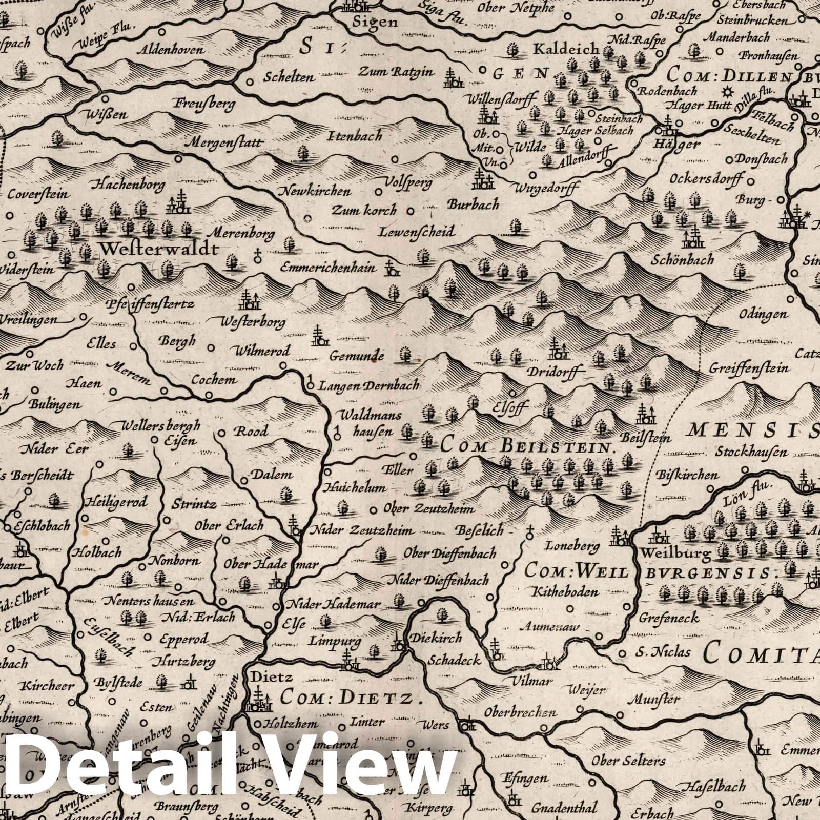 Nassau, Germany 1630 Historical Map Print - Blaeu Atlantis Appendix