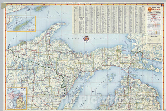 Historic Map : National Atlas - 1956 Shell Highway Map of Michigan (northern portion). - Vintage Wall Art