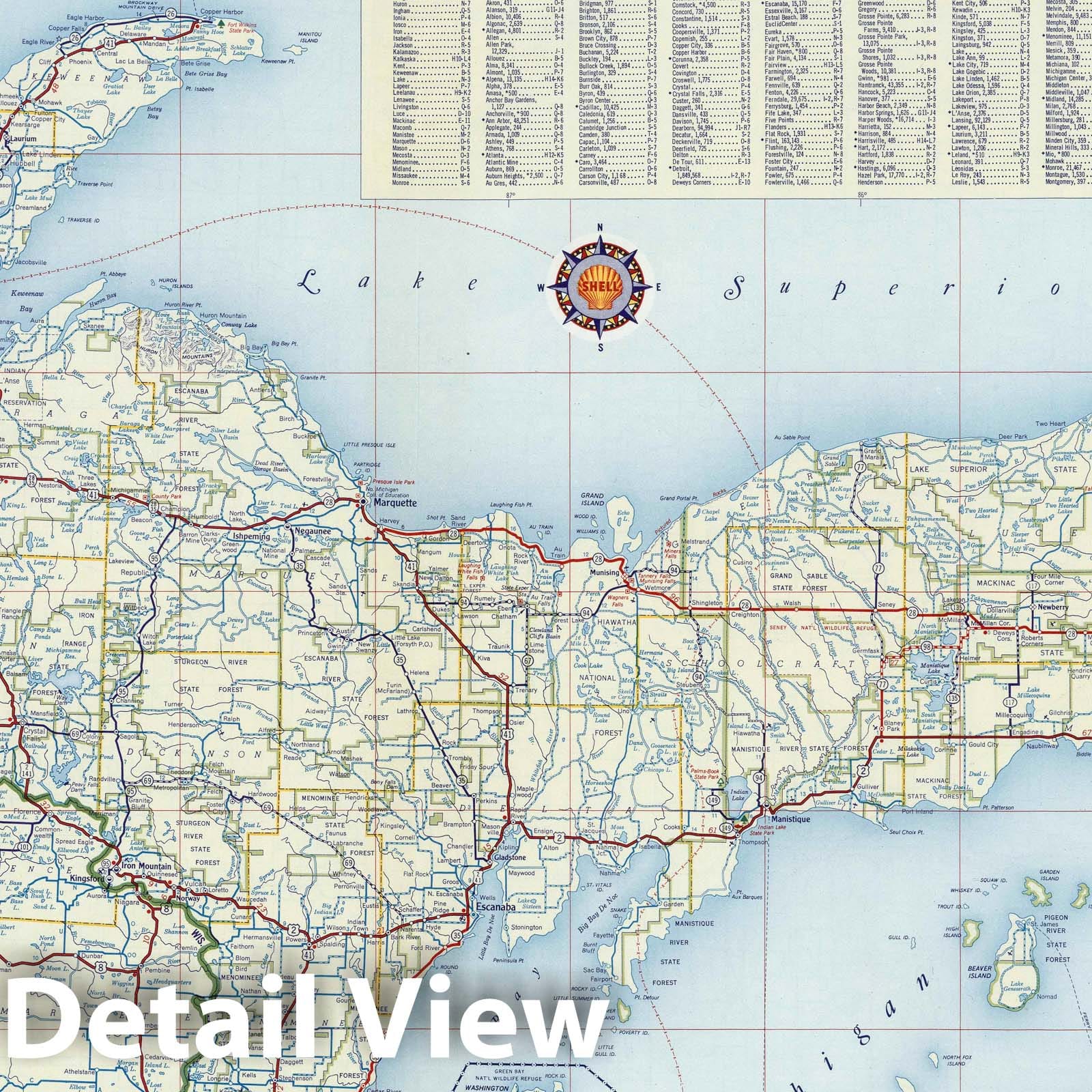 Michigan - Northern Portion, 1956 Shell Highway Map Print