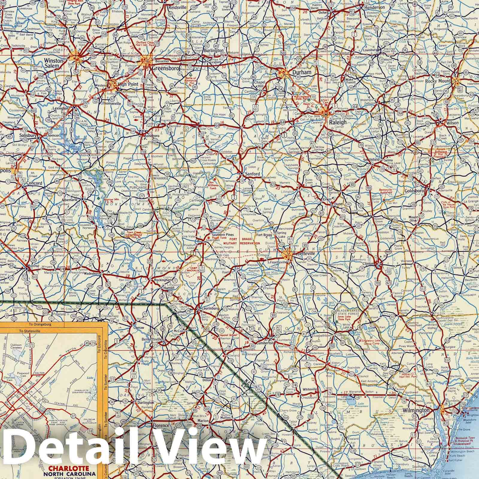 North Carolina - Road Map, 1956 - Shell Highway Map Print