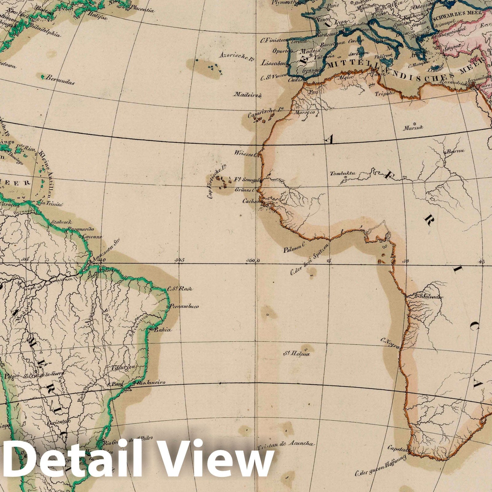 Atlantic Ocean - Hemisphere, 1825 - Historical Map Print