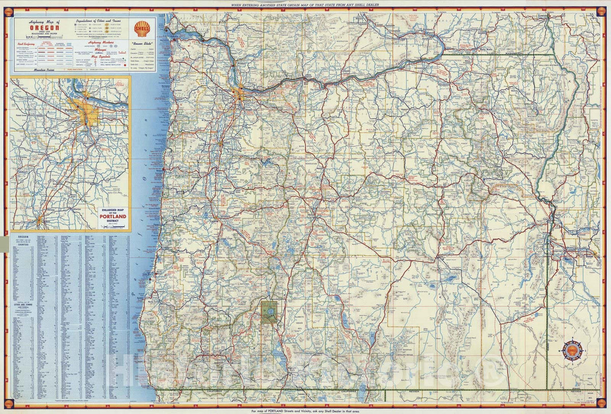 Historic Map : National Atlas - 1956 Shell Highway Map of Oregon. - Vintage Wall Art