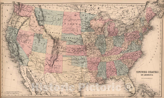 Historic Map : 1876 United States of America, by J.A. Caldwell - Vintage Wall Art