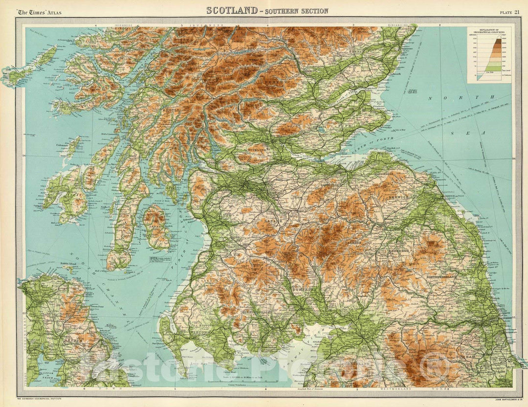 Historic Map : 1922 Scotland - southern section. - Vintage Wall Art
