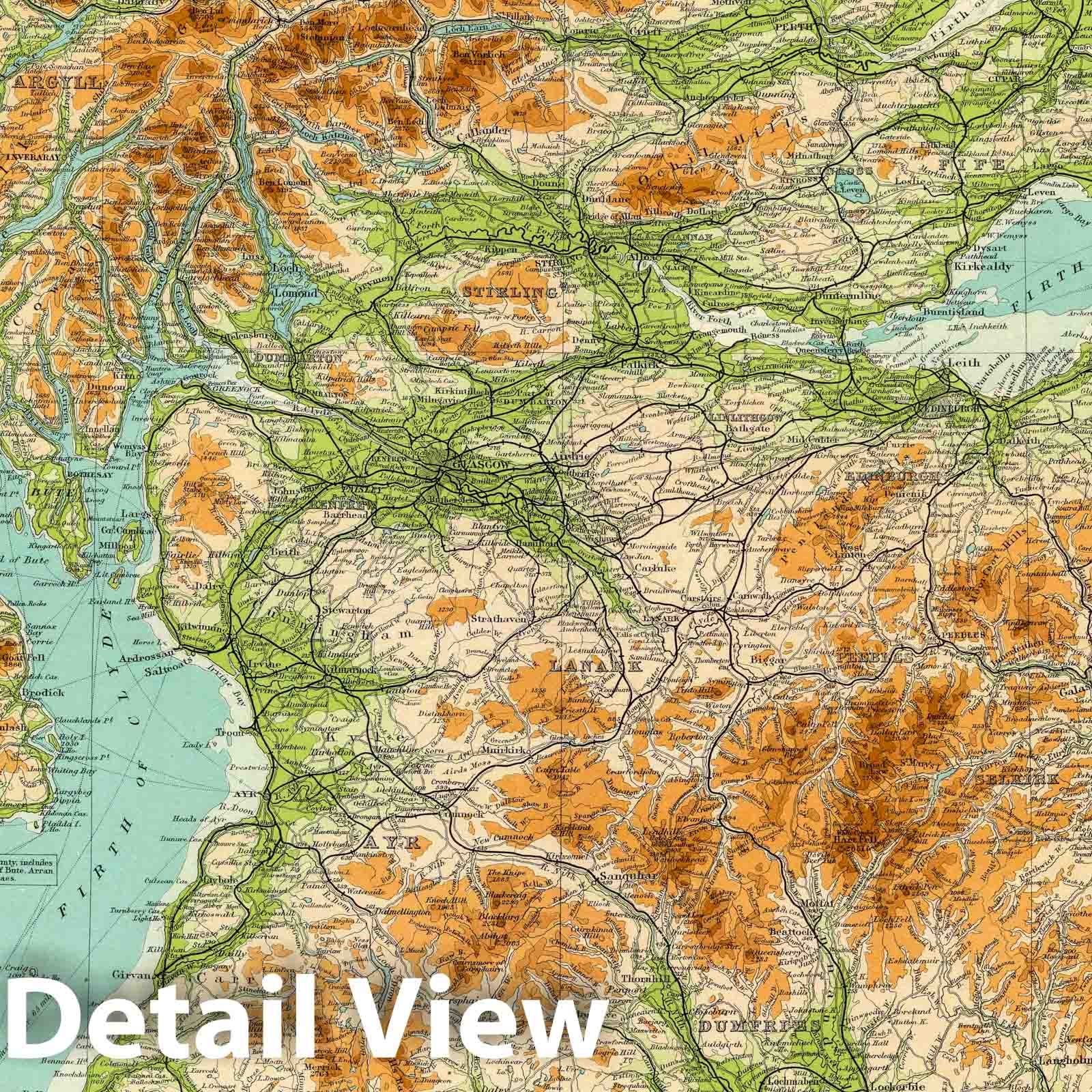 Scotland, Southern Section - Survey Map, 1922 - Historical Map Print