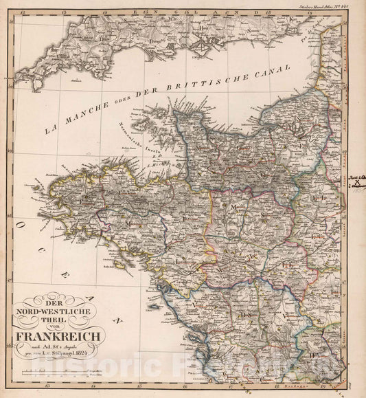 Historic Map : France, 1824 Der nord-westliche Theil von Frankreich , Vintage Wall Art