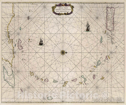 Historic Map : Antilles, West Indies 1667 Pascaert Vande Caribes Eylanden. , Vintage Wall Art