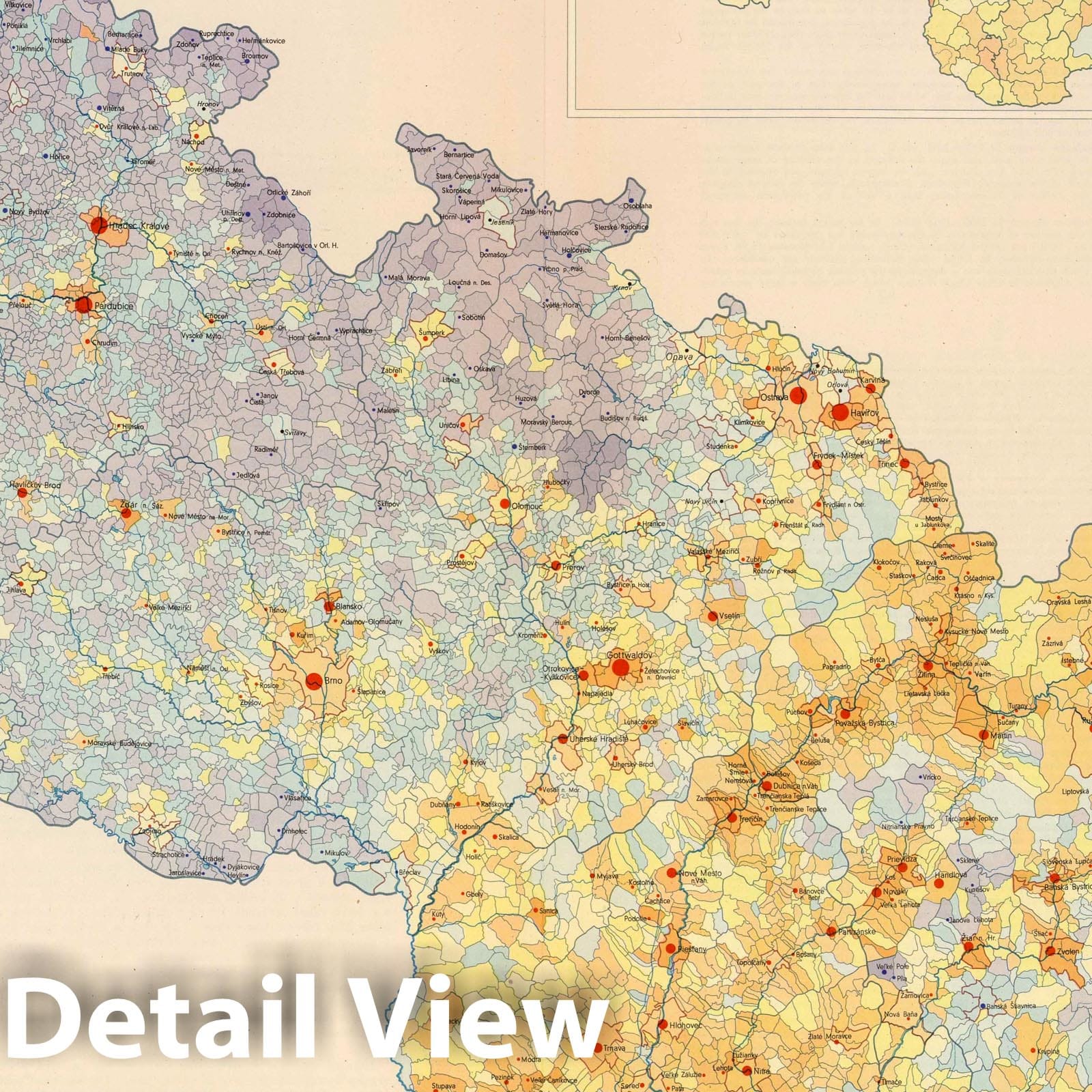 Czechoslovakia - Population, 1966 - Historical Map Print