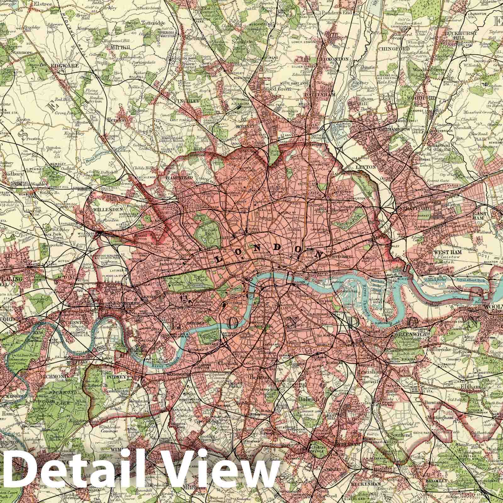 London - Survey Map, 1922 - The Times Atlas Historical Map Print