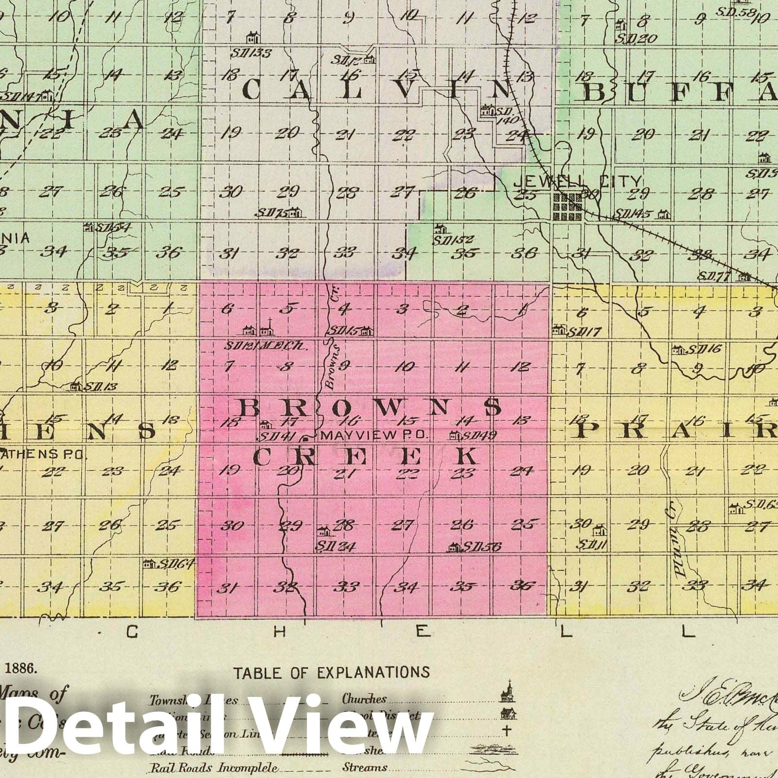 Jewell County, Kansas with Mankato and Burr Oak - Military Map, 1887