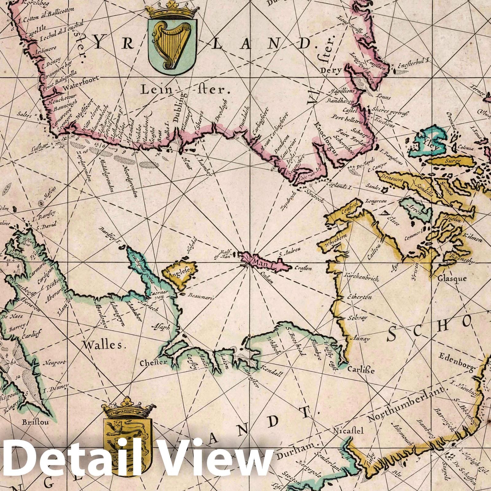 English Channel Nautical Chart 1665 - Hand-Colored Historical Map Print