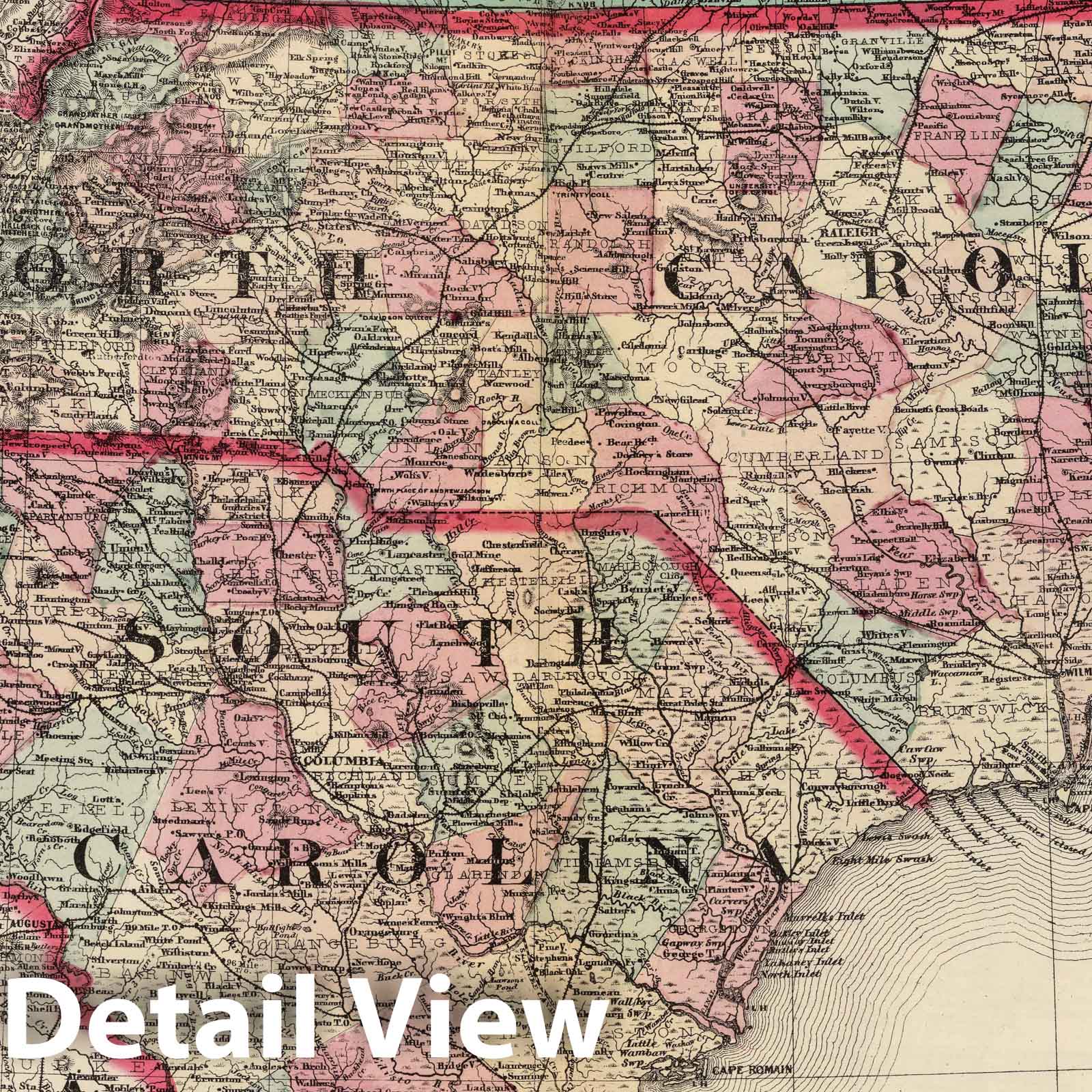 North Carolina and South Carolina, 1867 - Historical Map Print