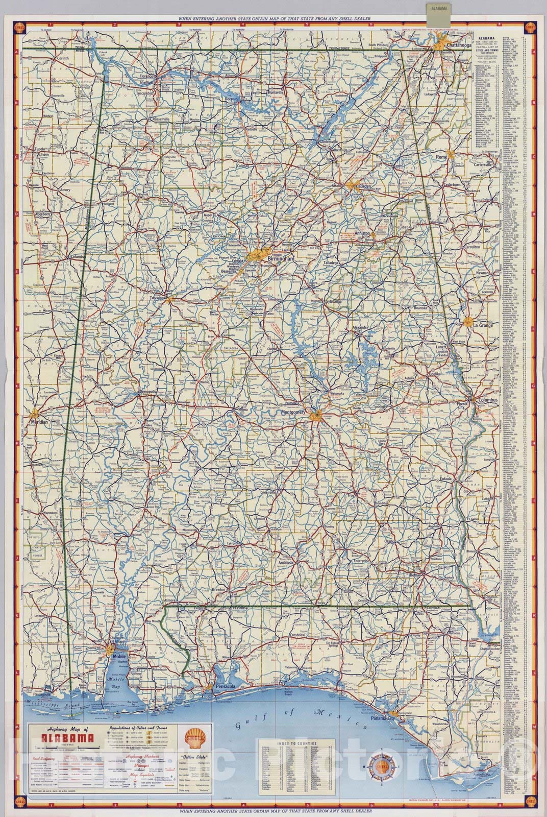 Historic Map : National Atlas - 1956 Shell Highway Map of Alabama. - Vintage Wall Art
