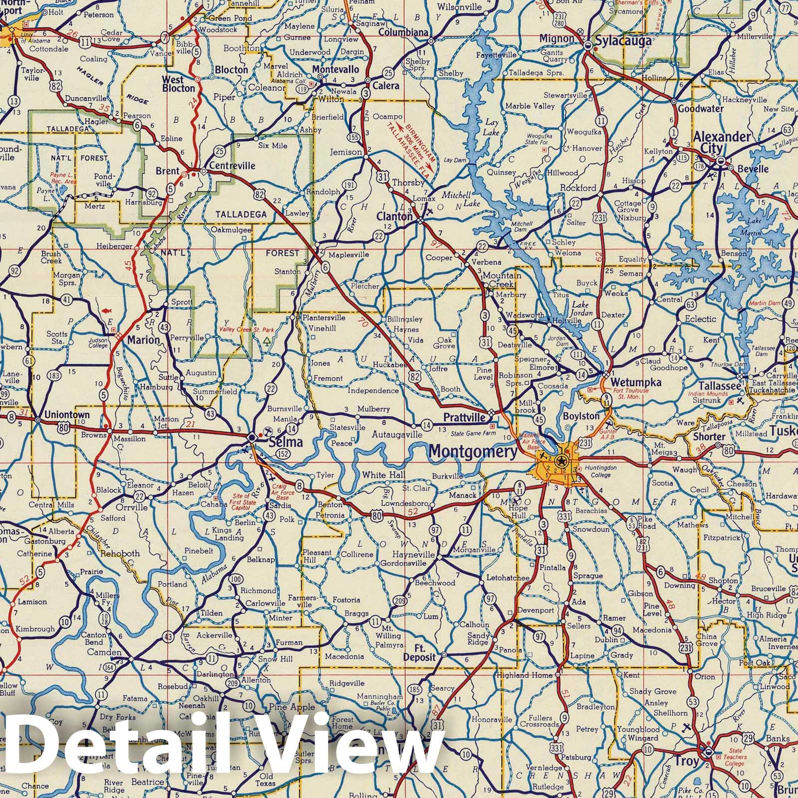Alabama - Road Map, 1956 - Shell Highway Map Print