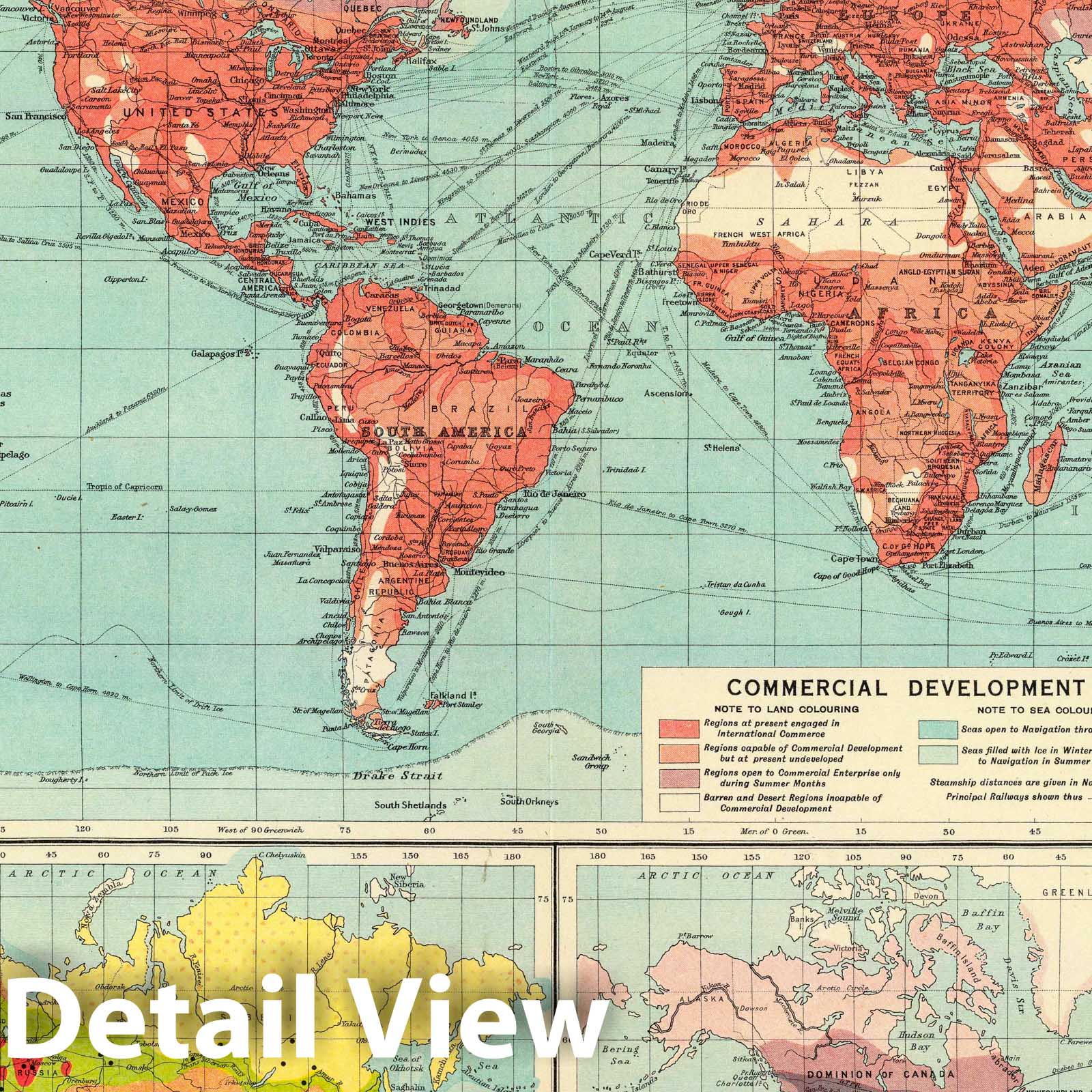 World - Commercial Routes, 1922 - Historical Map Print