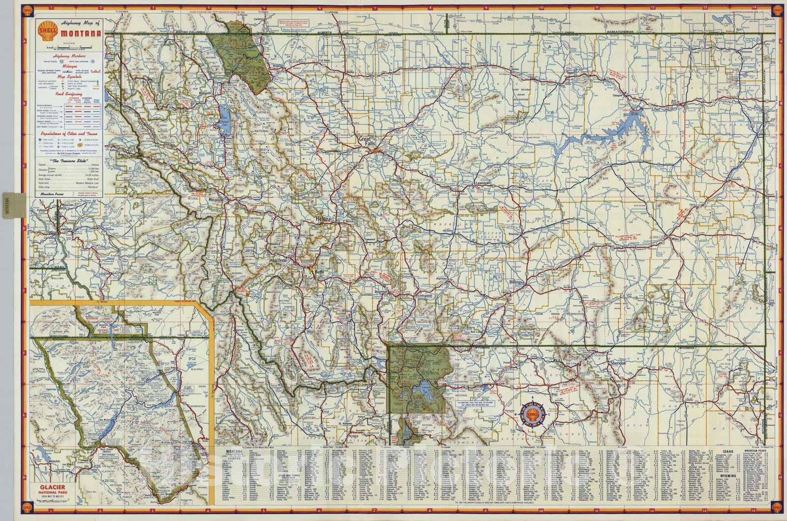 Historic Map : National Atlas - 1951 Shell Highway Map of Montana. - Vintage Wall Art