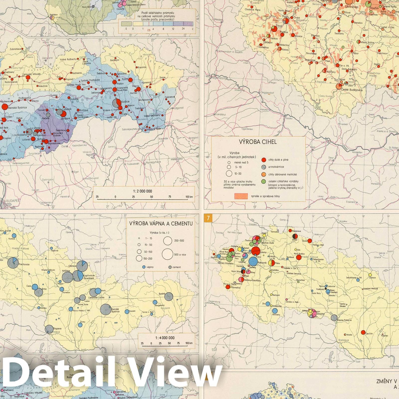 Czechoslovakia - Industry of Building Materials, Glass and Pottery, 1966 Historical Map Print