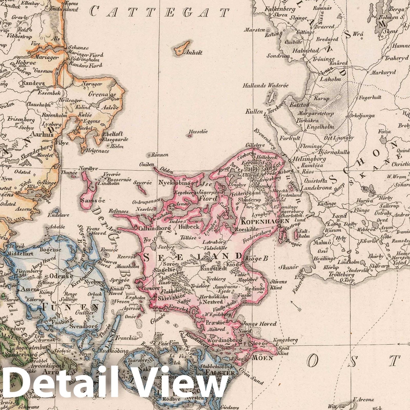 Denmark, Holstein and Lauenburg with Southern Sweden and Hamburg Region, 1819 - Historical Map Print