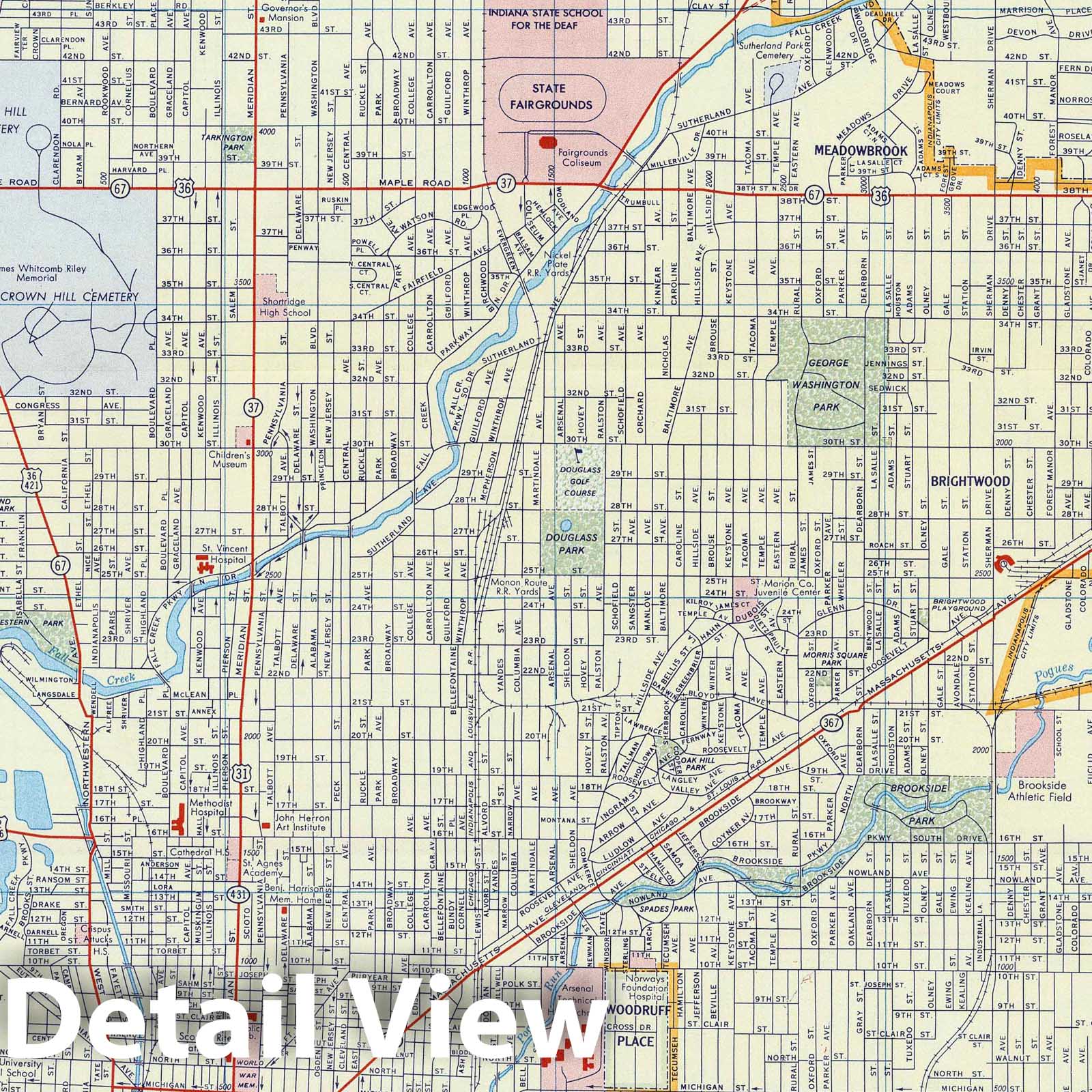 Indianapolis, Indiana - Road Map, 1956 - Historical Map Print