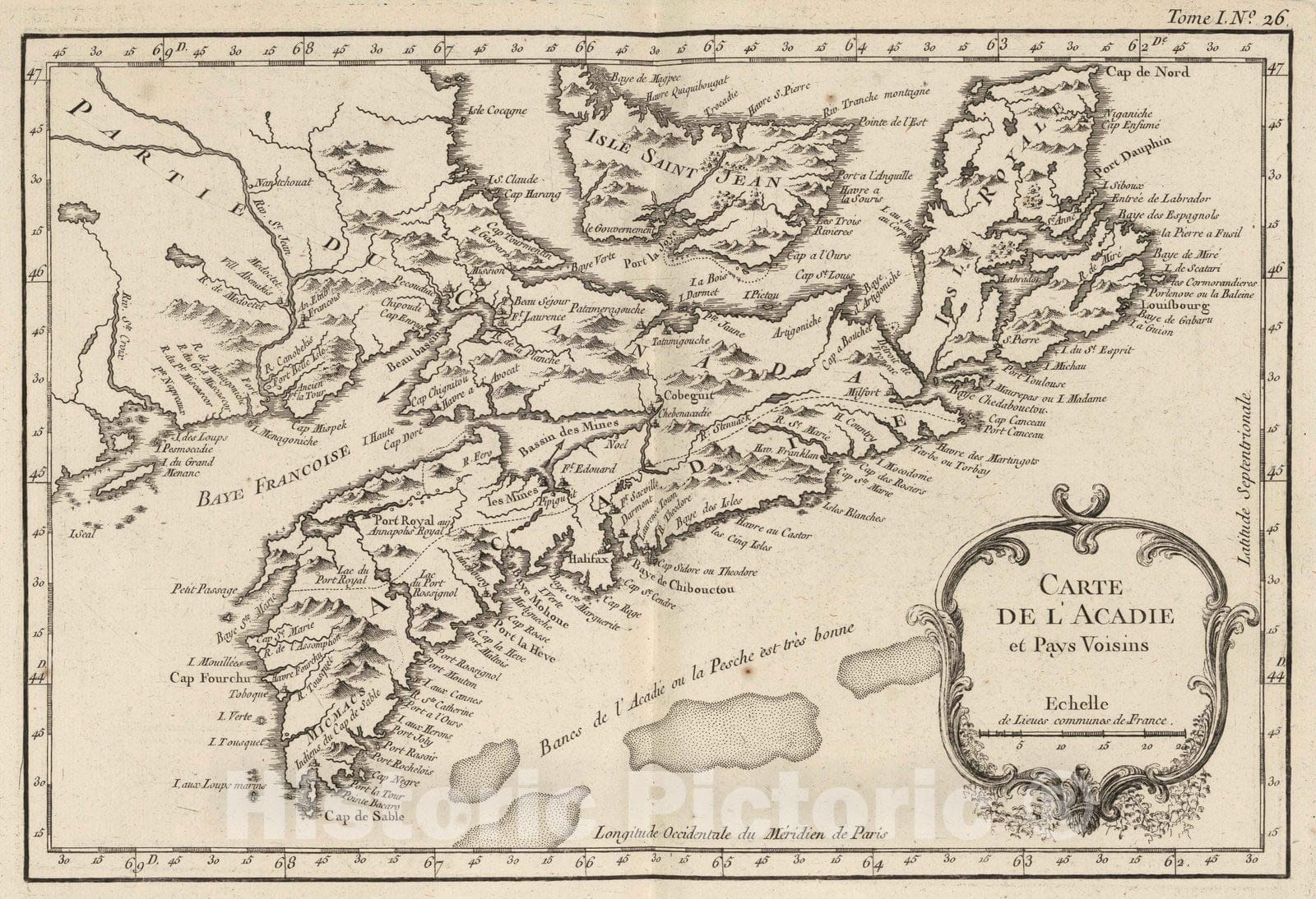 Historic Map : Nova Scotia, 1764 Carte De L'Acadie et Pays Voisins , Vintage Wall Art
