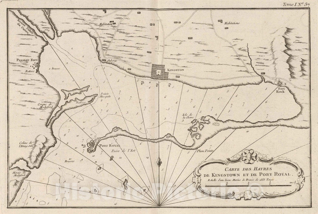 Historic Map : Jamaica , Kingston (Jamaica), 1764 Carte des havres de Kingstown et de Port Royal. , Vintage Wall Art