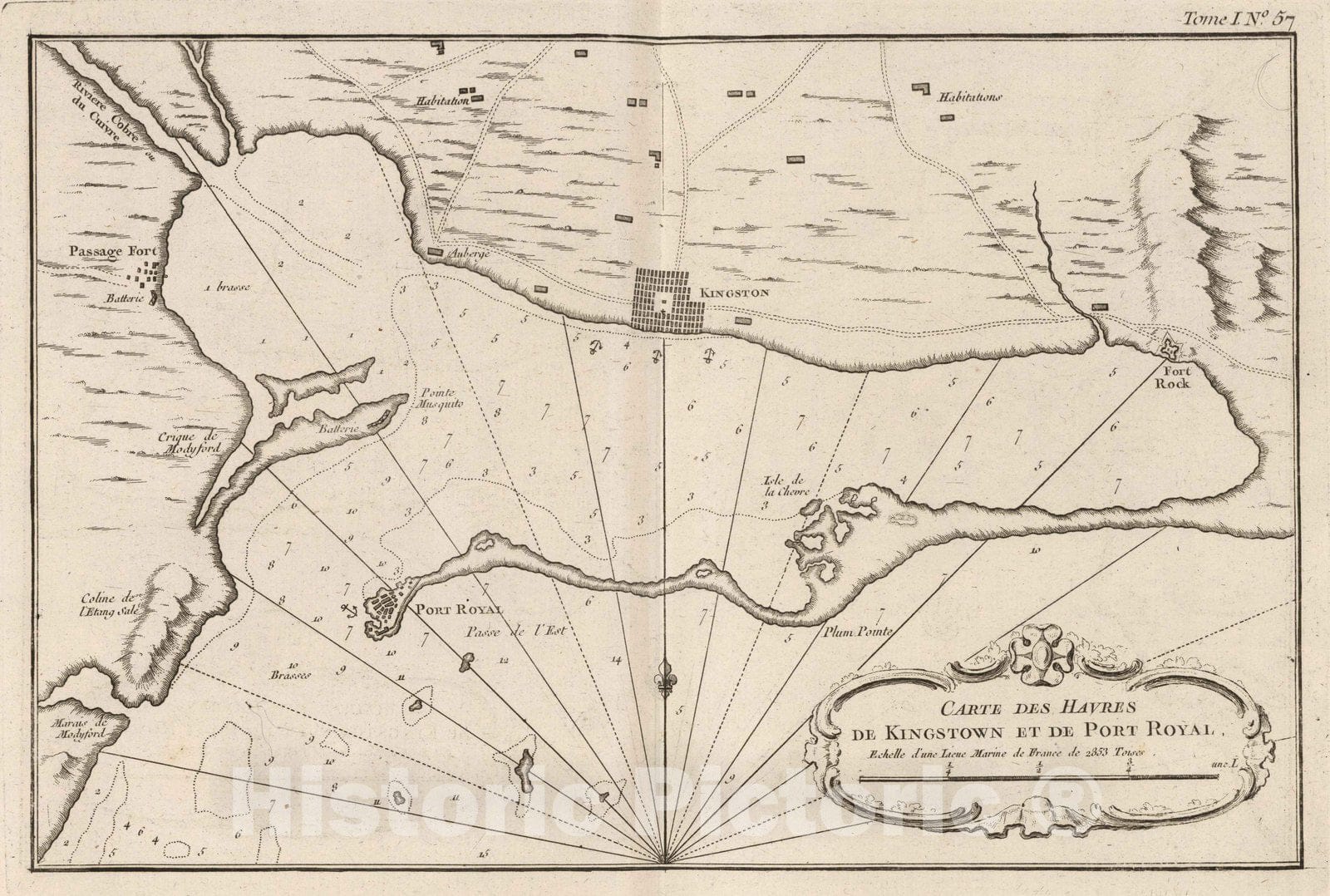 Historic Map : Jamaica , Kingston (Jamaica), 1764 Carte des havres de Kingstown et de Port Royal. , Vintage Wall Art