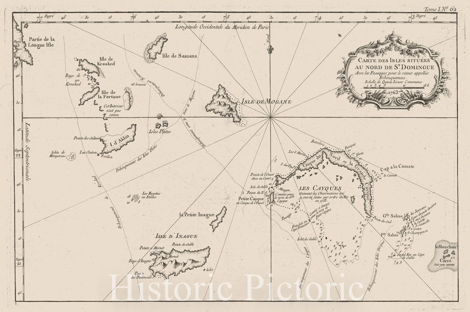 Islands North of Saint Domingue - Nautical Chart, 1763 - Bellin Maritime Print