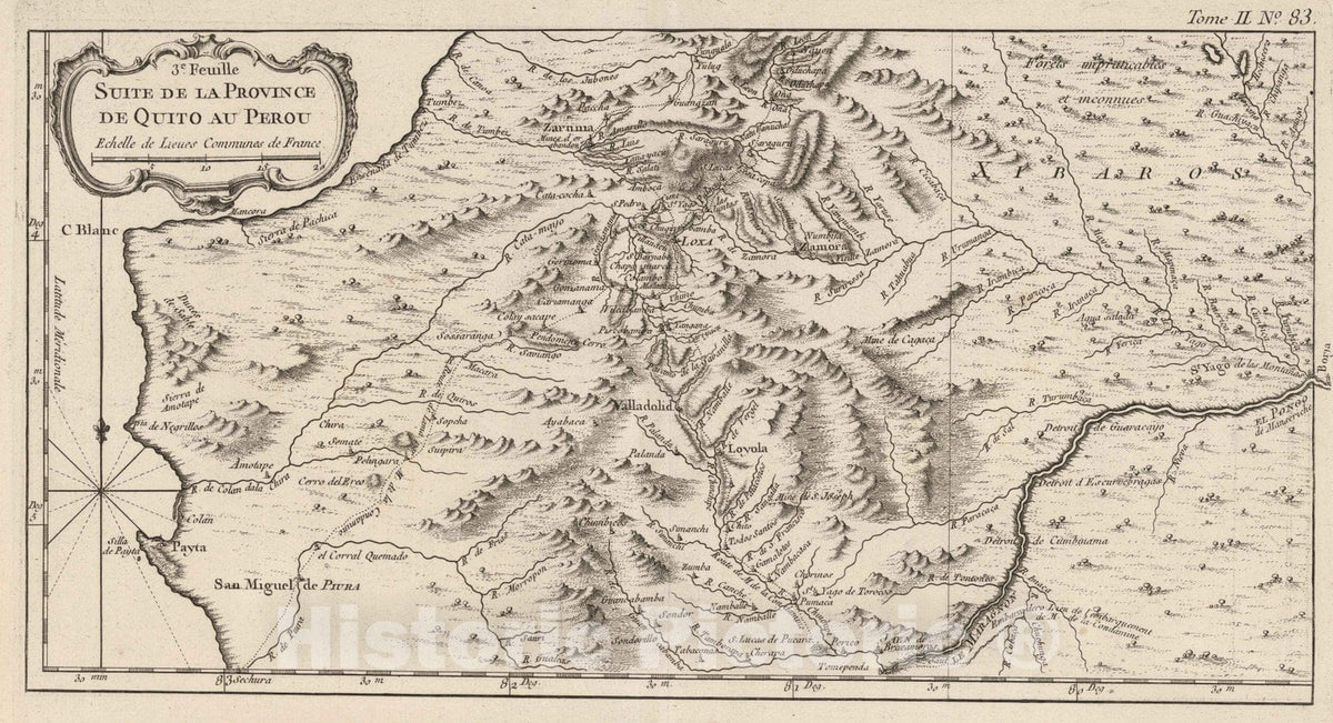 Historic Map : Ecuador, Quito (Ecuador) 1764 Suite de la province de Quito au Perou. 3e feuille. , Vintage Wall Art