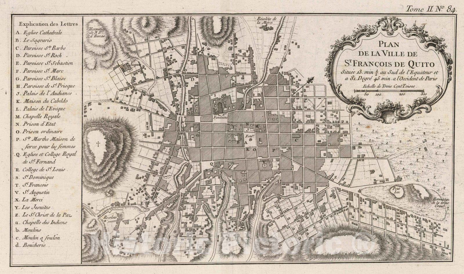 Historic Map : Ecuador , Quito (Ecuador), 1764 Plan de la ville de St Francois de Quito. , Vintage Wall Art