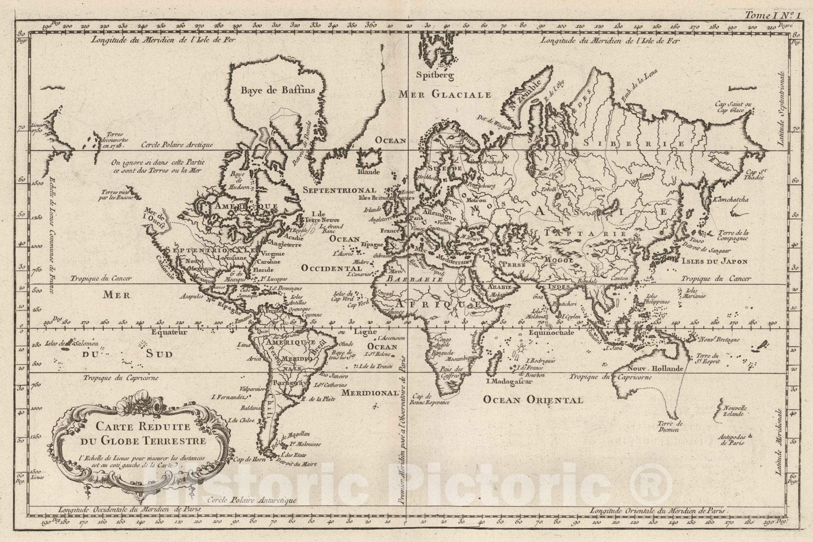 Historic Map : 1764 Carte Reduite Du Globe Terrestre v3 - Vintage Wall Art